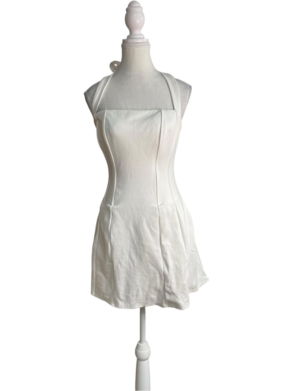 Lulus Sariah Square Neck Ponte Knit Halter Mini Dress White